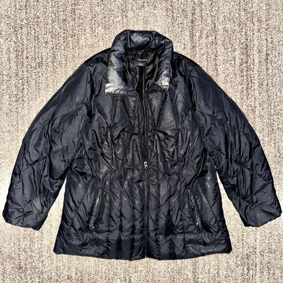 Calvin Klein Jeans Women's Black Full Zip Collared Down Puffer Jacket in Black - Picture 6 of 12